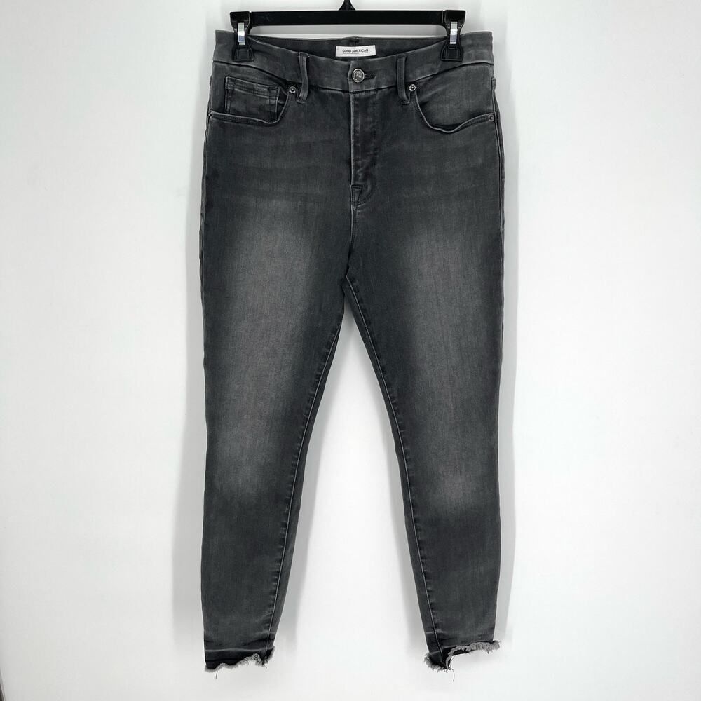 Good American Women's Good Legs Crop Jeans *READ* Size 8/29 Faded Black Raw Hem